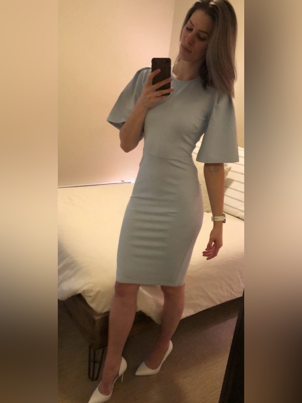 Rachel Parcell Pale Blue Midi with Puff Sleeves